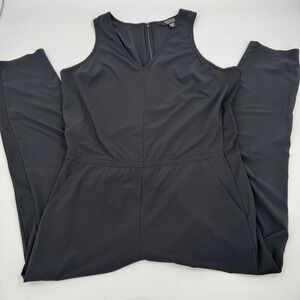 Athleta Brooklyn Jumpsuit Black‎ Sleeveless V Neck Wide Leg Pants Size 16